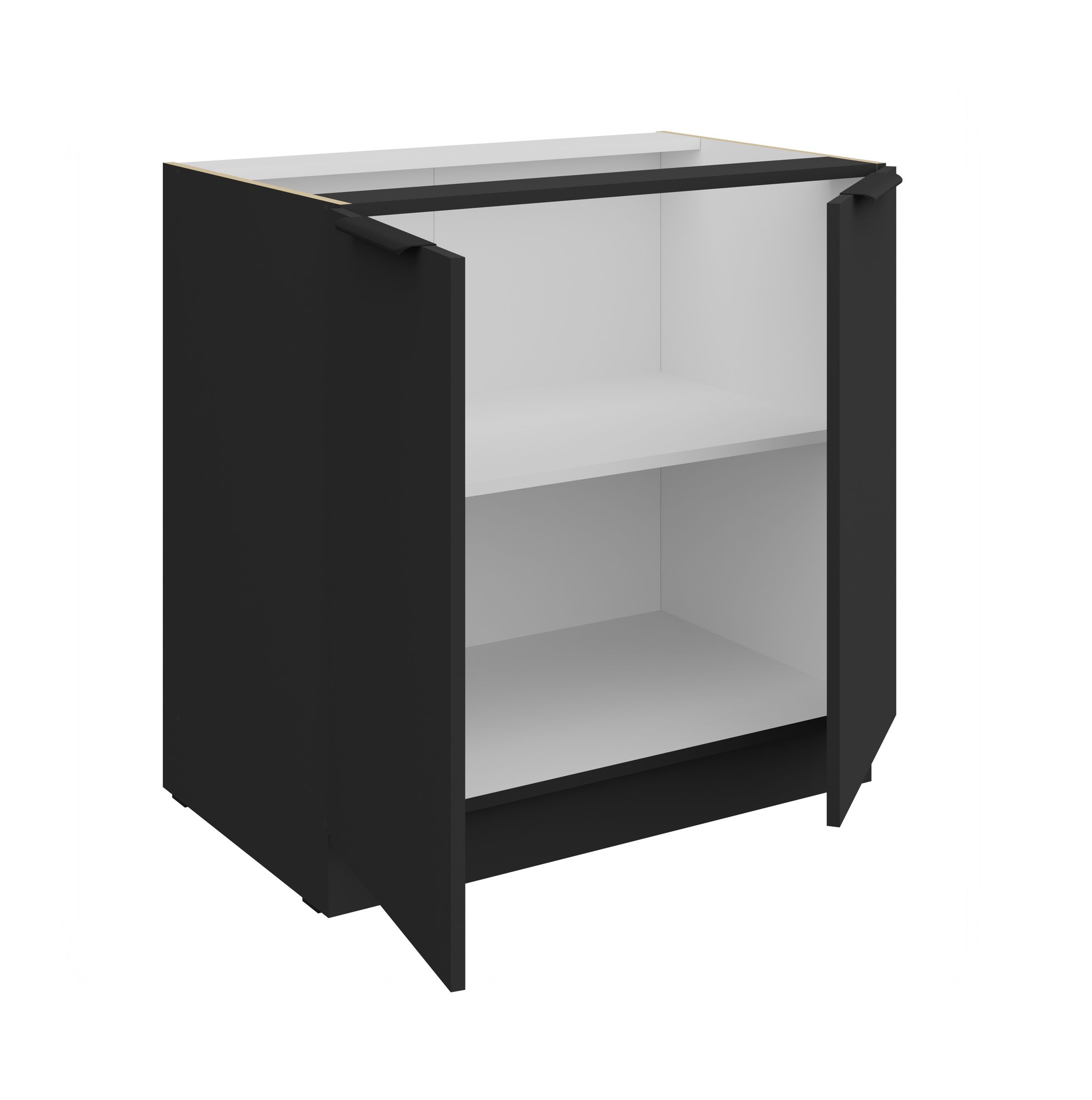 Küchen Unterschrank 80 cm Küche ARIA Schwarz ultra matt + Schwarz matt, hochwertige Fronten mit Anti Fingerprint Beschichtung Küchenzeile Küchenblock