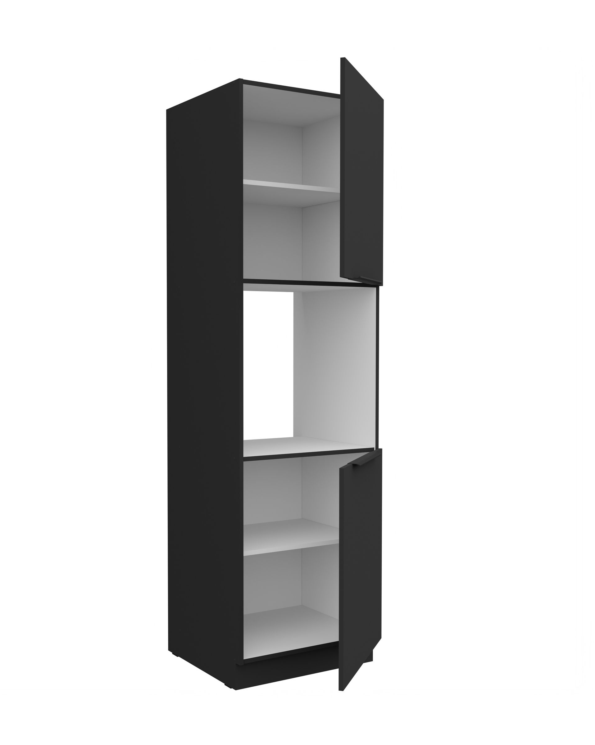 Küchen Hochschrank 60 cm Küche ARIA Schwarz ultra matt + Schwarz matt, hochwertige Fronten mit Anti Fingerprint Beschichtung, Soft-Close Küchenzeile Küchenblock