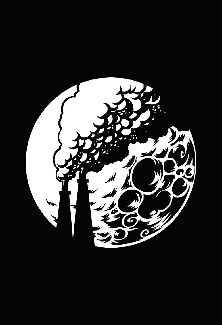 Cyroline-Print-T-Shirt-Mond-Schlot-Industrie-Motiv--Schornsteine-Design--Mond-Motiv--Urban-Art--Industrie-Kunst--Nacht-Design--Minimal-Art--Schwarz-Weiss-Design--Fabrik-Motiv--Industr.png
