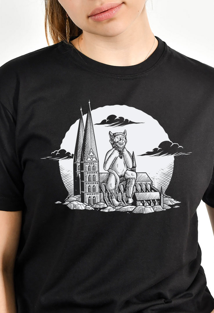 Cyroline Frauen  Print-T-Shirt Lübeck Teufel Kirche grün weiß aus Modal