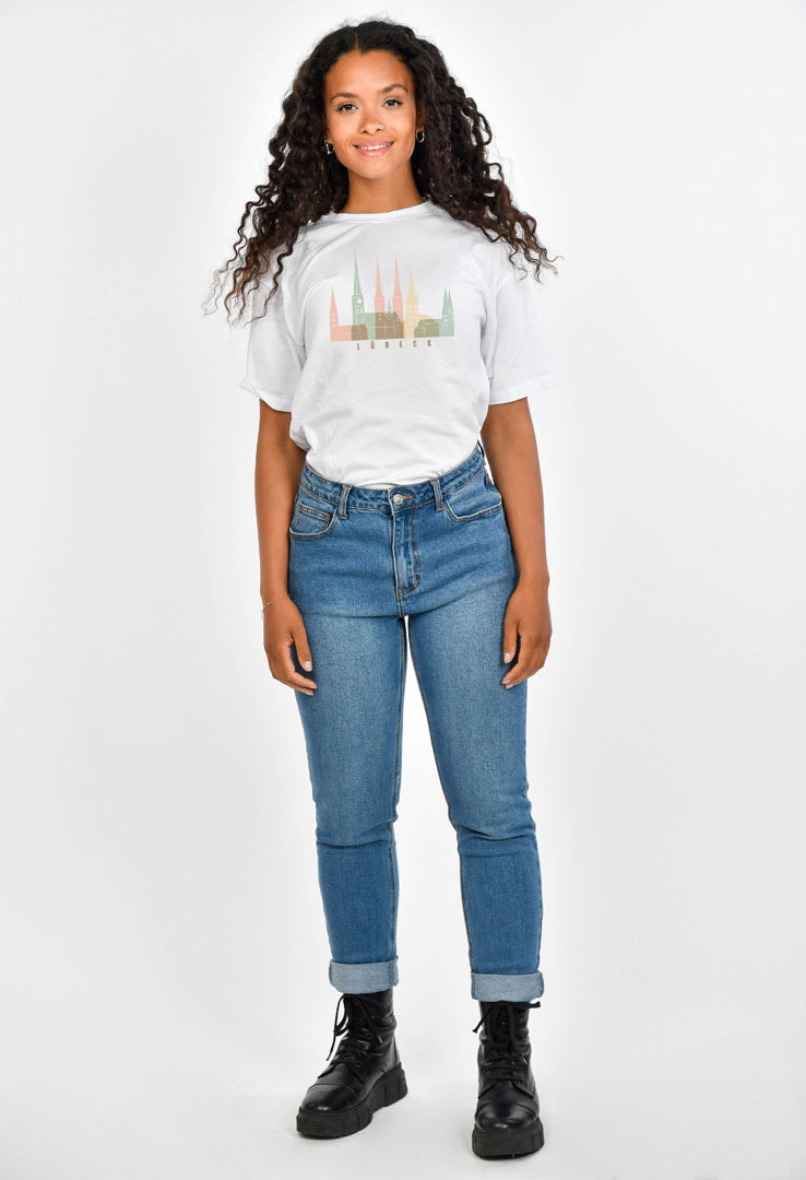 Cyroline Frauen Print-T-Shirt Lübeck Pastell Skyline