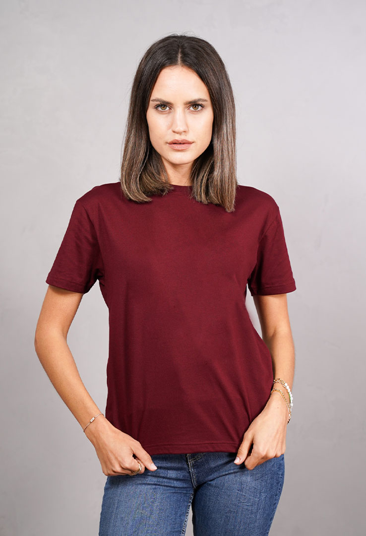 nachhaltiges Frauen  Basic-T-Shirt aus Baumwolle und Modal   bordeaux