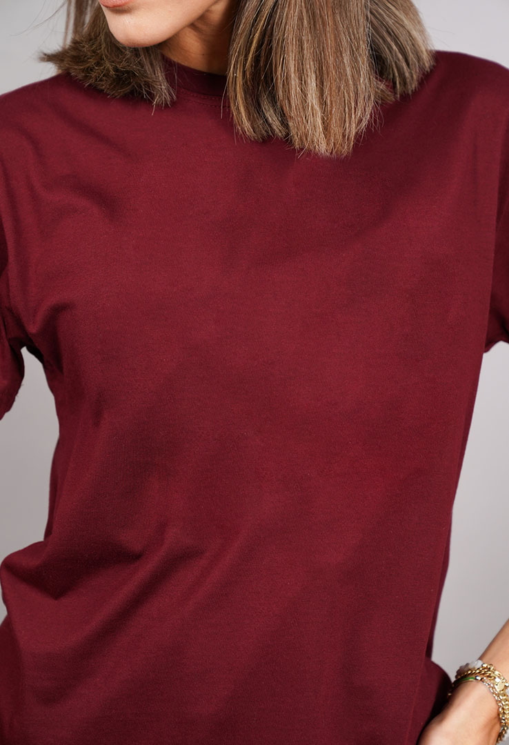 nachhaltiges Frauen  Basic-T-Shirt aus Baumwolle und Modal   bordeaux