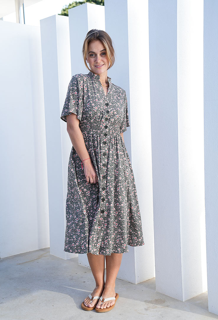 "Floral Finesse" Midi-Kleid aus Viskose