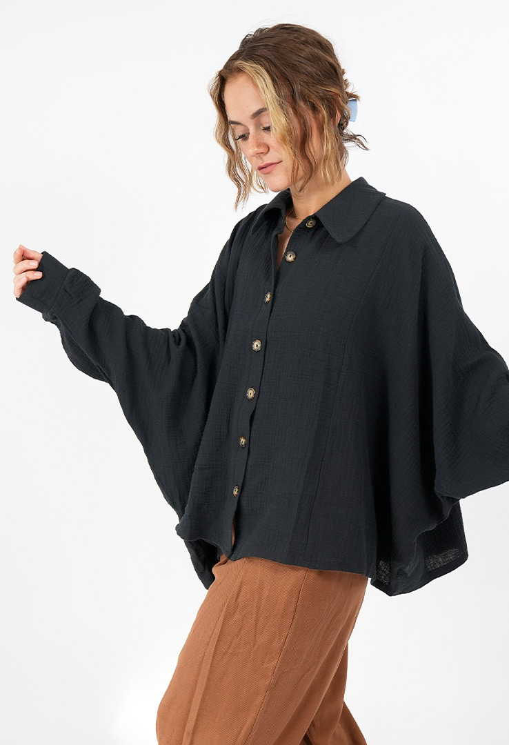 Musselinbluse mit Fledermausärmel