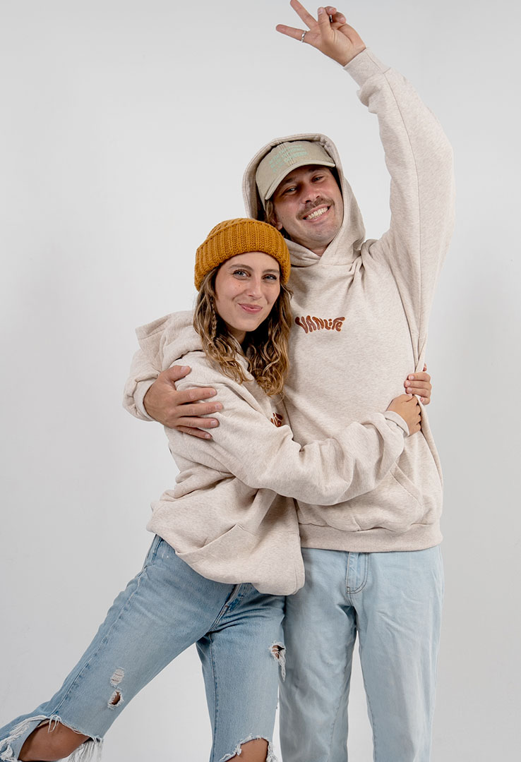 Hoodie "Vanlife" in Ecru-Melange