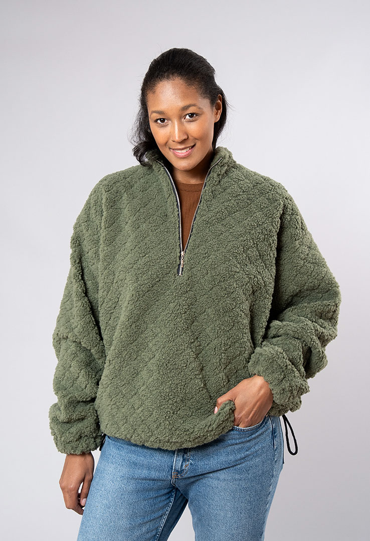 "Cosy Puffer" Halfzip Teddy-Sweater