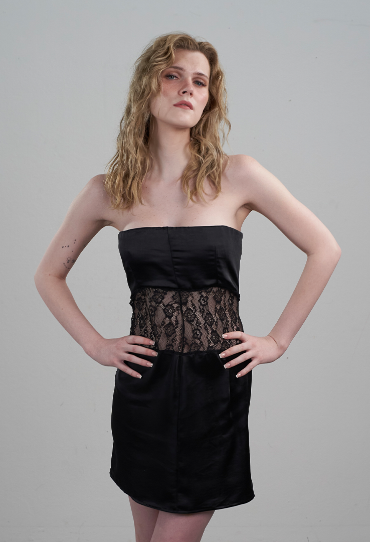 Satin Spitzen Kleid