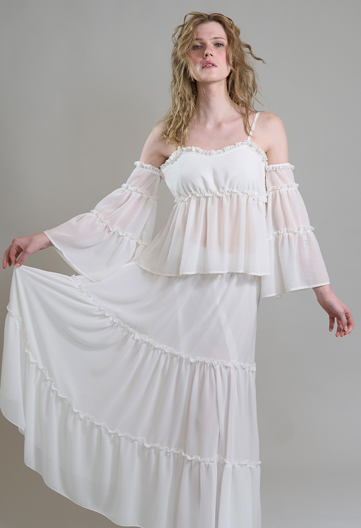 Off-Shoulder Chiffon-Top mit Volants
