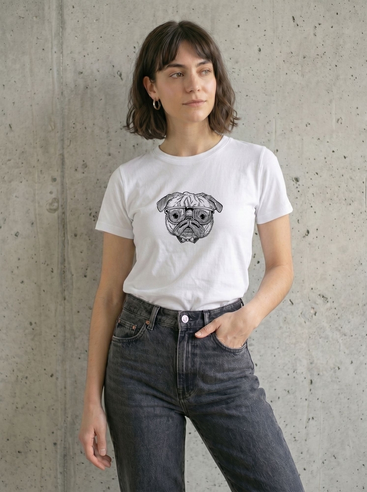 Print-T-Shirt Hipster Mops aus Modal und Baumwolle