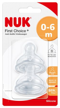 NUK Silikon First Choice+ Trinksauger 2er Pack Größe: 1 (0-6 Monate), Style: S (extrafein)