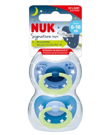 NUK Beruhigungssauger Signature Night Größe 3, 18-36 Monate, 2er Pack (blau)