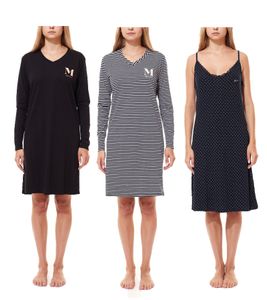 MEXX Chemise de nuit pour femme , déshabillé à manches longues ou sans bras en bleu ou noir