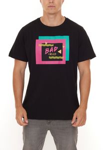 BAD+MAD Berlin Tee T-shirt en coton pour homme avec imprimé coloré sur le devant, chemise à col rond BMTR002 noir