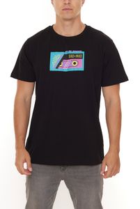 BAD+MAD Tokio Tee T-shirt en coton pour hommes avec imprimé cassette coloré, chemise à col rond BMTR004 noir