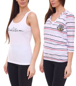 TOM TAILOR Ensemble T-shirt chemise d été pour femme et haut en coton 34300140 blanc/bleu/rouge