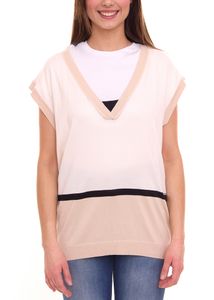 bruno banani Damen Pullunder mit nachhaltiger Viskose Color-Blocking 10298354 Beige/Schwarz