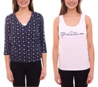 TOM TAILOR Conjunto de camiseta camisa de verano para mujer y top de algodón 21882004 blanco/azul
