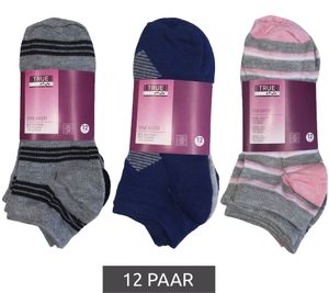 12 pairs of TRUE style cotton stockings with comfort waistband, sustainable sneaker socks with different patterns of pink, blue or black