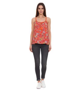 melrose Tussle haut en tricot pour femme haut à spaghetti fleuri avec pompon 76377235 orange