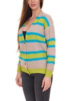 Aniston CASUAL Damen Strick-Jacke Cardigan mit Knopf-Verschluss 85595338 Beige/Blau/Grün