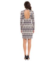 Aniston CASUAL women s midi dress with all-over print long-sleeved dress with cut-out back 86478136 Green/Purple