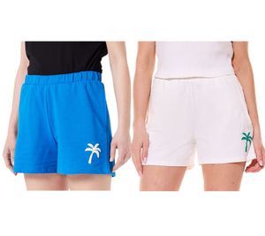 LTB Gonene short femme pantalon court d'été avec broderie palmier pantalon de survêtement bleu ou blanc