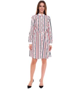 DELMAO robe en coton pour femme mini robe rayée à manches longues robe chemisier 10440711 blanc/bleu/rouge