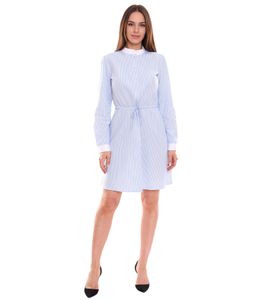 DELMAO robe en coton pour femme mini robe rayée à manches longues robe chemisier 63983442 blanc/bleu