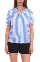 Pack of 2 AjC blouses, airy women's shirt blouses in two colors with button placket blue/white