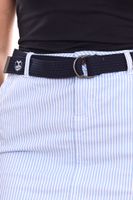 DELMAO women's knee-length skirt in a striped look, summer skirt with belt 98653165 blue/white
