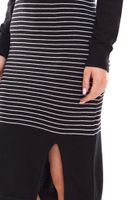 AjC Damen Pullover-Kleid gestreift Midi-Kleid Strick-Kleid in Grau, Schwarz oder Blau