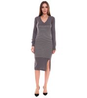 AjC Damen Pullover-Kleid gestreift Midi-Kleid Strick-Kleid in Grau, Schwarz oder Blau