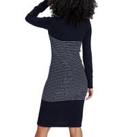 AjC Damen Pullover-Kleid gestreift Midi-Kleid Strick-Kleid in Grau, Schwarz oder Blau
