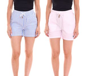 Short femme DELMAO avec poches latérales bleu/blanc, rose/blanc ou simplement rose