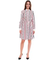 DELMAO robe en coton femme mini robe rayée robe manches longues robe chemisier blanc/bleu ou blanc/bleu/rouge