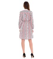 DELMAO robe en coton femme mini robe rayée robe manches longues robe chemisier blanc/bleu ou blanc/bleu/rouge