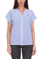 DELMAO women's summer blouse striped short-sleeved blouse summer shirt pink/white or blue/white