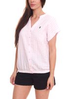 DELMAO women's summer blouse striped short-sleeved blouse summer shirt pink/white or blue/white