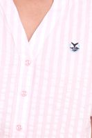 DELMAO women's summer blouse striped short-sleeved blouse summer shirt pink/white or blue/white