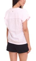 DELMAO women's summer blouse striped short-sleeved blouse summer shirt pink/white or blue/white