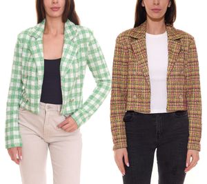 Aniston CASUALS Americana corta deportiva y elegante para mujer con botones decorativos en verde/colorido o verde/blanco