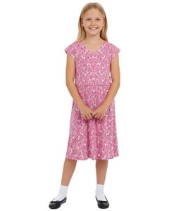KIDSWORLD girls' summer dress with all-over floral print, round neck dress 52543308 pink