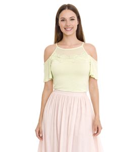 MELROSE women's off-shoulder shirt with floral border, elegant going-out top  89386742 Black