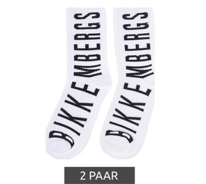 2 paires de chaussettes de tennis pour hommes BIKKEMBERGS avec inscription de la marque bas en coton BK013 blanc/noir
