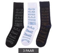 3 pairs of BIKKEMBERGS men's tennis socks with brand lettering, cotton socks, white/black/grey/blue