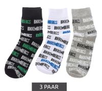 3 pairs of BIKKEMBERGS men's tennis socks with brand lettering, cotton socks, white/black/grey/blue