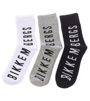 3 pairs of BIKKEMBERGS men's tennis socks with brand lettering, cotton socks, white/black/grey/blue