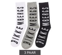 3 pairs of BIKKEMBERGS men's tennis socks with brand lettering, cotton socks, white/black/grey/blue