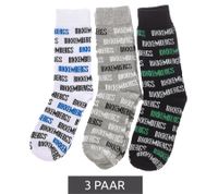 3 pairs of BIKKEMBERGS men's tennis socks with brand lettering, cotton socks, white/black/grey/blue